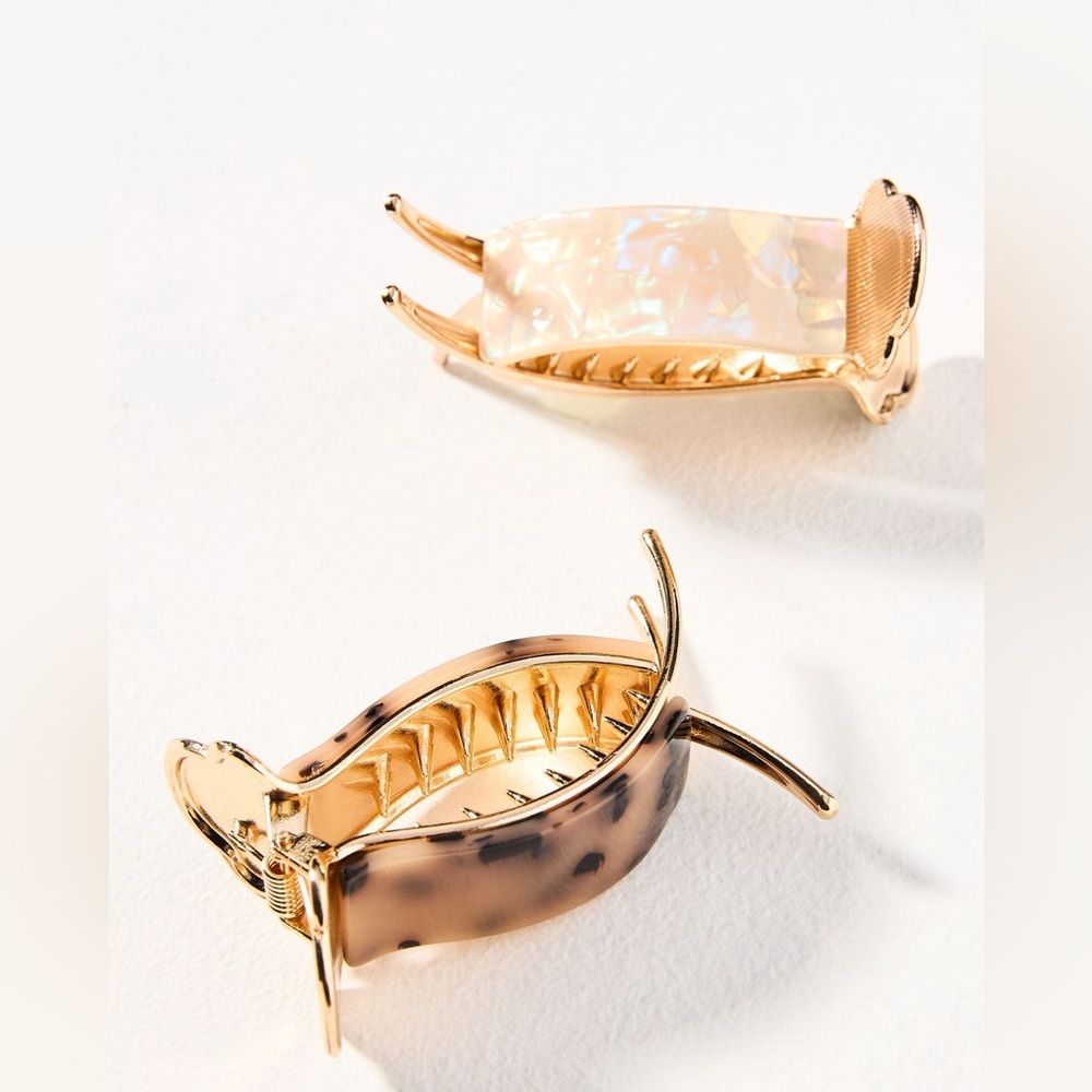 Anthropologie Resin Gold brown and Cream Hair claw Clips